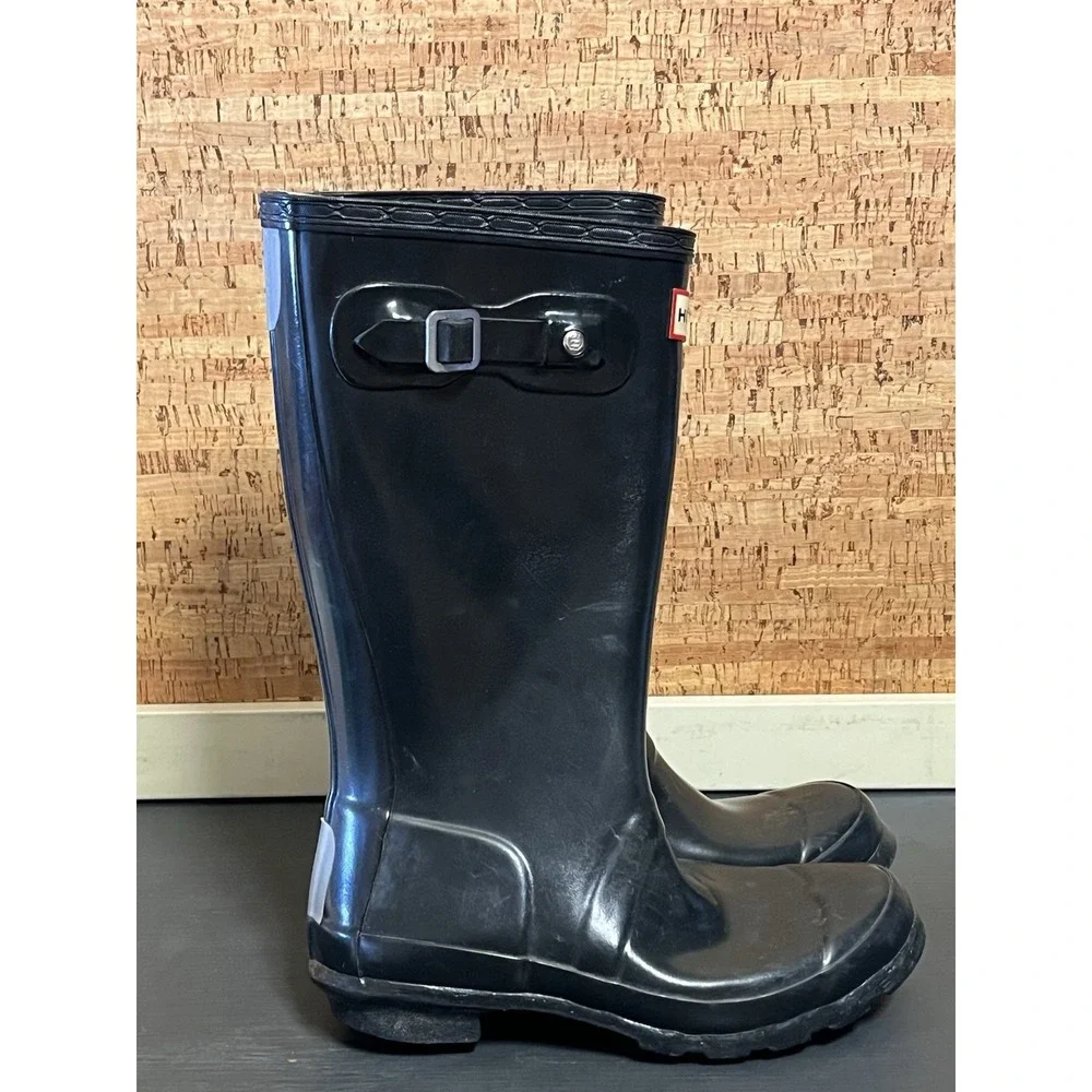 Hunter Kids Black Glossy Original Tall Rain Boots‎ US Size M2 F3